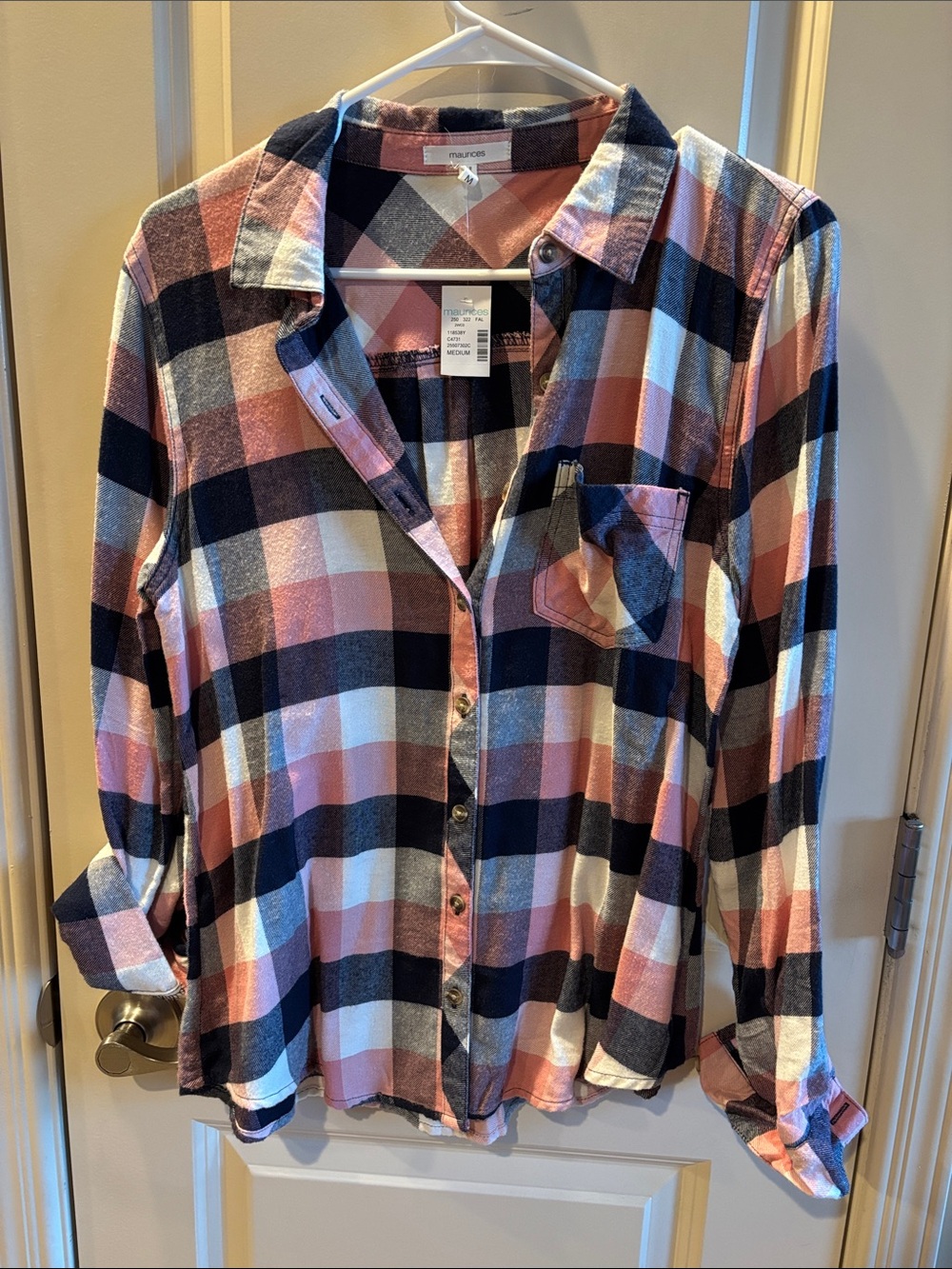 Maurices Navy and Pink Plaid Button-Down Shirt
